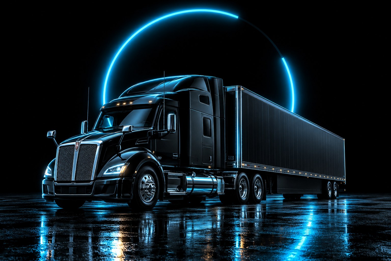 X3 HOS: a truck inside a glowing cyan clock ring on black